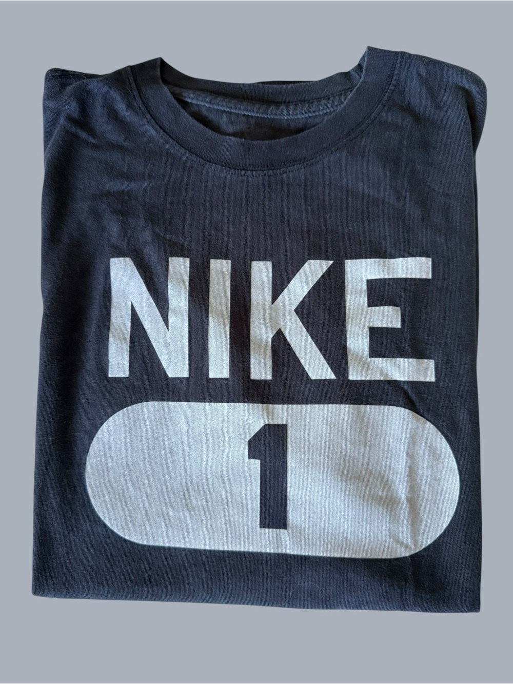 Nike “Nike 1” Graphic T-Shirt Men’s Medium Loose Fit Navy Blue Heavy Cotton Tee